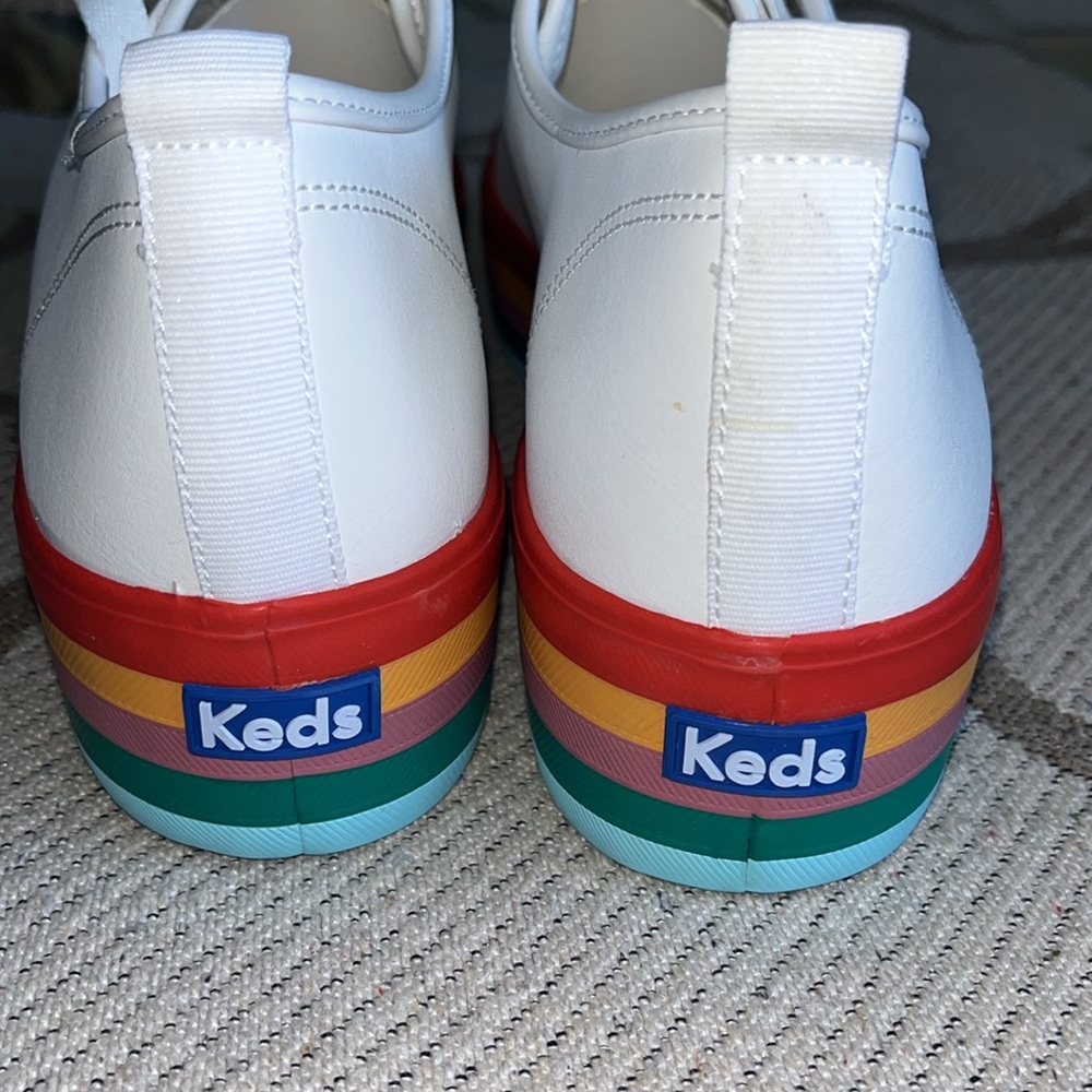 Keds White Platform Sneakers with Rainbow Stripe Sole - Picture 10 of 10